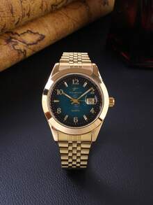 RICECGO 这款时尚男士商务腕表采用不锈钢表带和渐变表盘，尽显精致优雅。它还具备实用的日期显示功能，商务和休闲场合均适用。 - 金色 - 查看 9