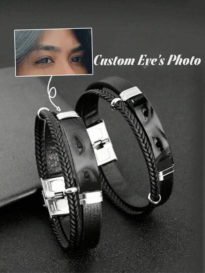 1pc Custom Engraved Leather Bracelets For Men And Women, Personalized Eye Photo Customization, Stylish And Durable Men's Gifts,Birthday Gifts For Him, Father's Day Gifts