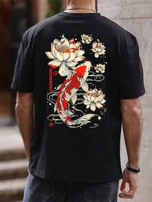 男士时尚印花宽松短袖T恤 | 精致设计 | 夏季必备 | 易于搭配，展现您的风格 - 黑色 - 查看 3