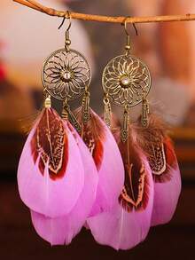 Bohemian Retro Sunflower Earrings, Minimalist Feather Earrings, Suitable For Travel, Vacation And Photo Shooting - Dreamcatcher - View 10