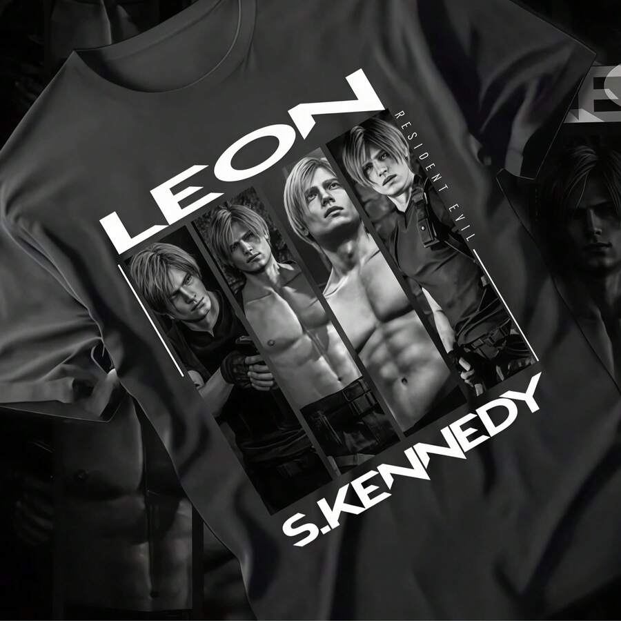 T-shirt Leon Kennedy : Rétro années 90 Tee de jeu - Noir - Voir 1