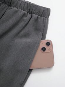 OMKAGI  Women's Linen Wide-Leg Pants With Pockets - Loose And Casual Long Pants For Home Wear Walking Around Vacation Beach Wear - 灰色 - 查看 6
