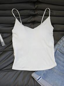 Sexy Spaghetti Strap Lace Patchwork Knit Camisole Top, Versatile Slim Fit Backless Cami Top - White - View 6