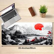 大型水墨中国建筑山云图案电脑游戏鼠标垫，办公桌垫，缝边防滑设计，返校季游戏鼠标垫，办公桌配件，文具，桌面配件，鼠标垫 - 查看 7