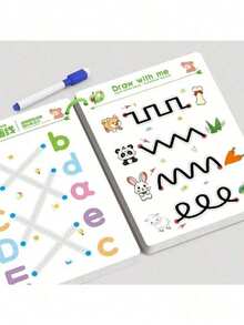 32-Page Full Brain Development Training Set, Reading And Writing Workbook - Pen Control And Drawing Education Book | Learning Writing Skills, Reusable Children's Writing Stickers, Back To School Gift, Birthday Gift, Christmas, Thanksgiving And 11 Other Holiday Gifts (Pen And Eraser Not Included) - Multicolor - View 1