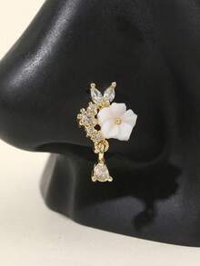 1pc Gold-Plated Stone-Studded Nose Clip Without Piercing For Women, Daily Wear Nose Accessory - Multicolor - View 6