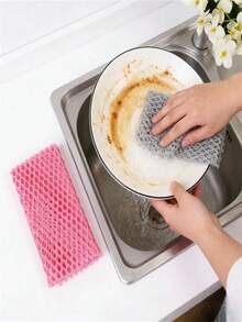 2pcs Innovative Dishwashing Net Cloth, Quick Stain Removal Mesh Cleaning Cloth, Kitchen Supplies - Square - View 3