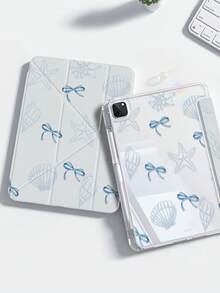 Ốp lưng hai mặt bằng acrylic trong suốt hình vỏ sò và sao biển nơ xanh hoạt hình dễ thương, chống sốc, tương thích với iPad thế hệ thứ 7, 8, 10 (10.2 inch), có khe cắm bút tích hợp, hỗ trợ chức năng ngủ/thức, là lựa chọn quà tặng lý tưởng. - Nhiều màu - Xem 2