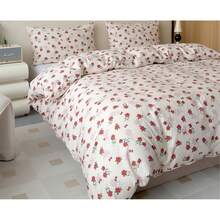 Juego de funda nórdica de 3 piezas con estampado floral de rosas rojas vintage francesas de 160x200cm y 220x200cm para cama doble y super king, 100% algodón, romántico estilo cottagecore, con fundas de almohada de 70x80cm con cremallera - Multicolor - Ver 1