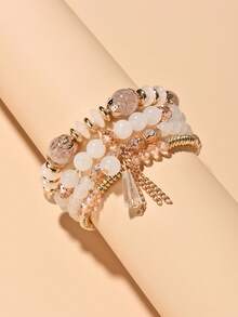 4pcs Bohemian Style Glass Crystal Tassel Bracelet Set, Daily Wear For Women - White - View 3