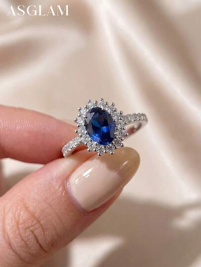 1 pezzo Elegante anello in berillo, argento sterling 925, fascia nuziale in cristallo candy grazioso, gioielleria di alta qualità, regalo per anniversario, gioielleria da sposa, decorazione a sfera