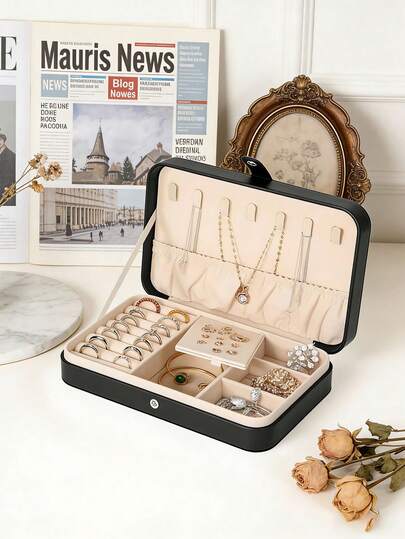 1pc Large Capacity Luxury Jewelry Storage Box, Jewelry Organizer Box, Cabinet Storage Box, Necklace Earring Bracelet Ring Jewelry Box, French Elegant Jewelry Box, High-End Multilayer Lockable Anti-Oxidation Jewelry Box, Jewelry Storage Case, Jewelry Tray, Jewelry Organizer Box, Portable Travel Jewelry Box, Gift For Girlfriend/Mom/Mother's Day/Best Friend/Birthday/Valentine's Day/Christmas