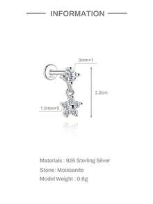 1Pc Moissanite Flower 925 Sterling Silver Earrings For Women Classic Romantic Stud Earring Flat Back Helix Cartilage For Daily Wear Wedding Engagement Fine Jewelry - Silver - View 7