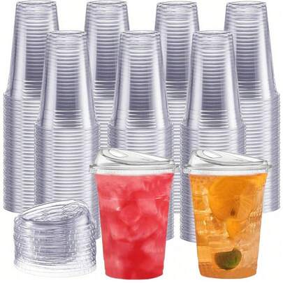 20/10pcs 16oz Transparent Plastic Cups, Suitable For Iced Coffee, Smoothie, Slushie, Milkshake, Disposable Leak-Proof Cups With Straw-Free Lids, Ideal For Parties, Camping, Picnics, Holidays And Outdoor Activities, Lightweight And Transparent, Perfect Christmas Home & Outdoor Tableware