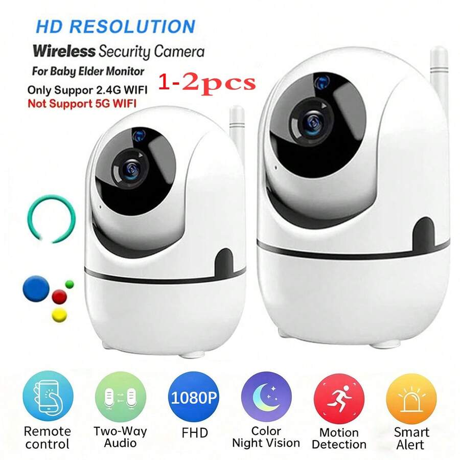 1/2个1080P高清355°旋转全景WiFi安防摄像头，室内家庭监控，具备移动和声音检测、双向语音、夜视功能，可通过手机App远程查看，USB供电，无需电池 - 适用于办公室、家庭、教室等场所的安防监控 - 白色 - 查看 1