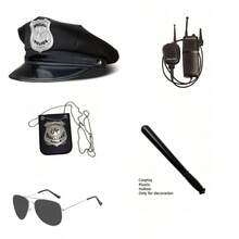万圣节角色扮演套装，包括帽子、徽章、对讲机、警棍、时尚眼镜、派对服装道具 - 彩色 - 查看 8