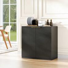 Modern Storage Cabinet With Pleated Front And Metal Handle, Multifunctional Sideboard Cabinet For Living Room & Bedroom, Natural Light Wood Decor, Black, 60x30x70 Cm - Black - View 1