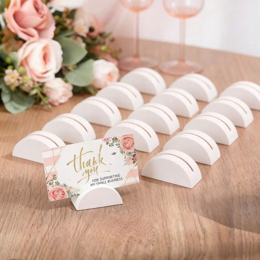 Bộ 3/6 giá đỡ ảnh bằng gỗ màu trắng, giá để số bàn, giá trưng bày để bàn - Vật trang trí tiệc cưới thiết yếu, sự lựa chọn của người tổ chức đám cưới, giá đựng thẻ gỗ hình bán nguyệt, giá trưng bày để bàn đa năng. - ủng hộ - Xem 1