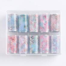 10张梦幻水彩花卉美甲转印贴纸，浪漫玫瑰樱花图案美甲贴，春季DIY美甲装饰用品 - 彩色 - 查看 12