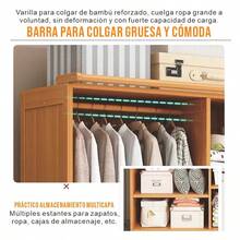 Armario De Madera Organizador De Ropa Moderno Con Cortina, Armario Multifuncional Para Dormitorio - Marrón (a rayas) - Ver 7