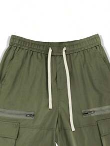 Men's Loose Fit Flap Pockets Cargo Pants, Plain Long Baggy Pants, For Husband, Boyfriend Gifts, For Fall - 軍綠色 - 查看 6