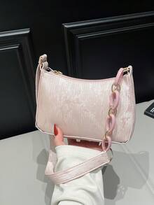 Shiny Chain Shoulder Bag, Baguette Bag, Suitable For Shopping, Dating, Parties, And Commuting, Adjustable Shoulder Strap, Simple And Elegant Ladies Shoulder/Underarm Bag - Pink - View 10