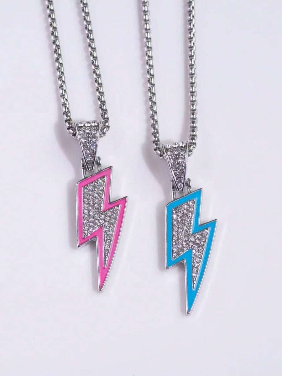 1件男士全镶钻闪电吊坠项链，简约时尚设计，适合俱乐部和娱乐场所佩戴。 - 勻碼 - 查看 1