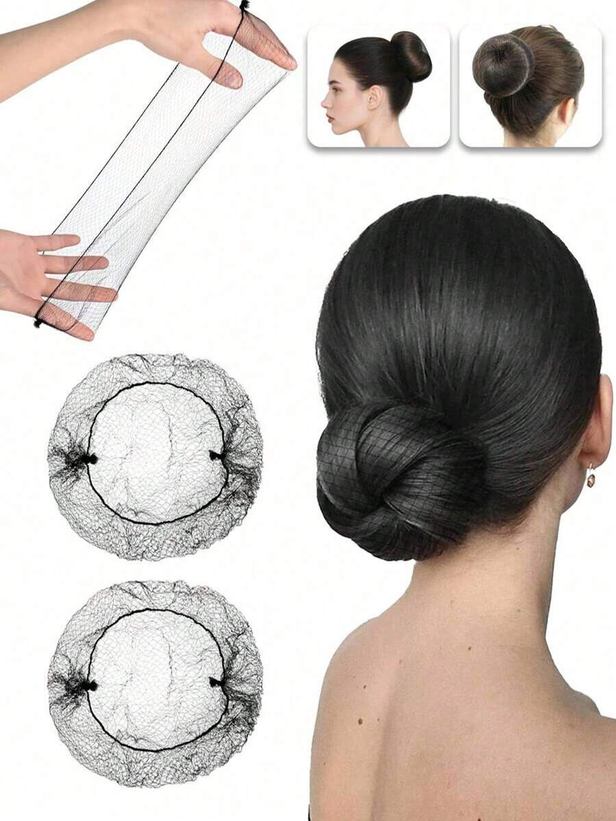 60pcs Light Brown Elastic Hair Nets, Women's Invisible Hair Nets, Suitable For Catering Service, Ballet Buns, Sleeping, Flight Attendants, Nurses, Fine Mesh Bun Cover Hairnets Hair Styling Kit Hair Tool Kit,Summer,Holiday,Travel - Light Brown - View 1