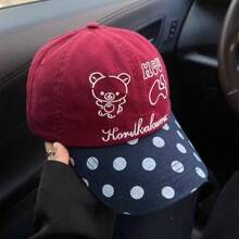 Korean Cute Rilakkuma Polka Dot Baseball Cap, Minimalist Versatile Wide Brim Flattering Unisex Snapback Hat - Multicolor - View 6