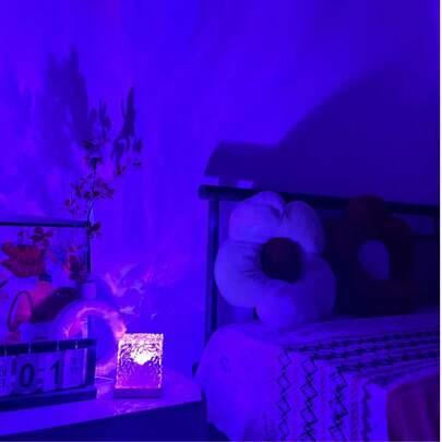 1个水波纹极光LED夜灯，发光立方体水晶灯，带触摸/遥控功能，16色LED氛围灯，适用于成人房间装饰、家庭影院、天花板、礼品装饰、露营、婚礼装饰，神奇投影灯礼品