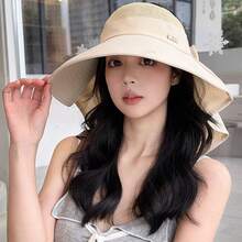 1pc New Large Brim Sun Hat For Women, Face & Neck Protection, UV Blocking, Bowknot Decor Bucket Hat,Accsesories - Multicolor - View 4