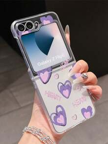 1pc Fashion Simple Matte PC Material Simple And Cute Full Screen Purple Love Element Folding Phone Case, Can Protect And Prevent Falling For: SamsungGalaxy Zflip 3/Zflip 4/Zflip 5/Zflip 6/Zflip 7/ Find N3 Flip/ Razr 50 Ultra/ Razr 60 Ultra/ 60/ Razr 50/XiaomiMIX Flip/Galaxy Z Flip7 FE - Clear - View 11