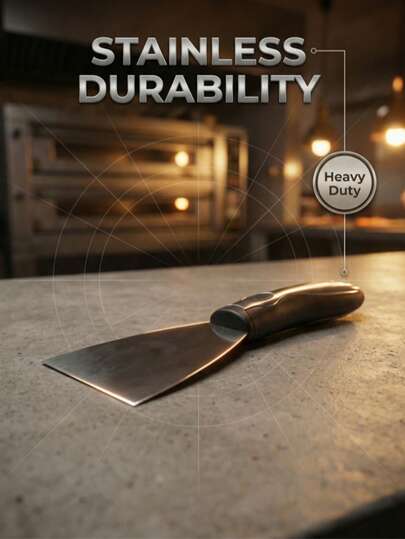 1pc Multi-Functional Stainless Steel Frying And Grilling Spatula: Used For Making Pancakes, Grilling Steaks, Making Skewers, Baking Pizzas, And Holding Utensils. Thick And Anti-Slip Design, Sturdy, Suitable For Home Breakfast Preparation, Daily Frying And Grilling Cooking, A Must-Have Kitchen Gadget.