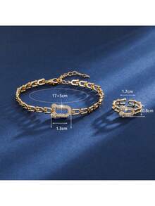 2pcs Set Unique High-End Personalized Cubic Zirconia Bracelet & Ring Set, Suitable For Women's Daily Wear & Gift - Bracelet Ring Set - View 4