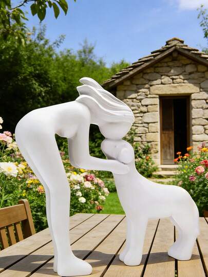 Modern Abstract Woman & Dog Statue, Speckled Resin Pet Lover Sculpture, Heartwarming Home Decor For Living Room, Bedroom, Office Desk, Entryway Shelf, Coffee Table, Ideal Gift For Dog Moms, Animal Enthusiasts, Housewarming & Birthday