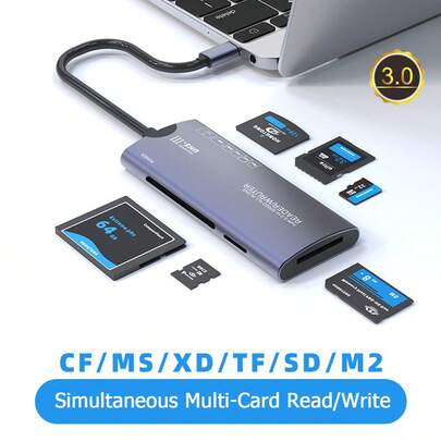 Lector de tarjetas USB rápido 6 en 1 Adaptador de tarjeta de memoria multifunción, compatible con transferencia de datos de cámara SD/TF/XD/CF/M2