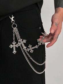 1pc Gothic Style Multi-Layer Cross Tassel Pendant Geometric Chain Body Chain, Retro Hip-Hop, Suitable For Festivals, Parties, Casual Wear, Street Snap, Men's/Couple's Birthday, Banquet, Versatile Charm Jewelry Waist Chain Gift LPFG - Dây xích quần - Xem 1