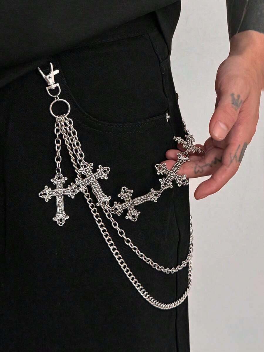 1pc Gothic Style Multi-Layer Cross Tassel Pendant Geometric Chain Body Chain, Retro Hip-Hop, Suitable For Festivals, Parties, Casual Wear, Street Snap, Men's/Couple's Birthday, Banquet, Versatile Charm Jewelry Waist Chain Gift LPFG - Dây xích quần - Xem 1