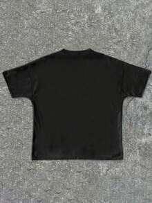 Tween Girl Cotten Clothes,Y2K-Inspired Letter Print T-Shirt - Casual Crew Neck, Short Sleeve, Machine Washable - Perfect For Spring/Summer/Fall,Fashion, Streetwear, Unisex, Men, Women - màu đen - Xem 3