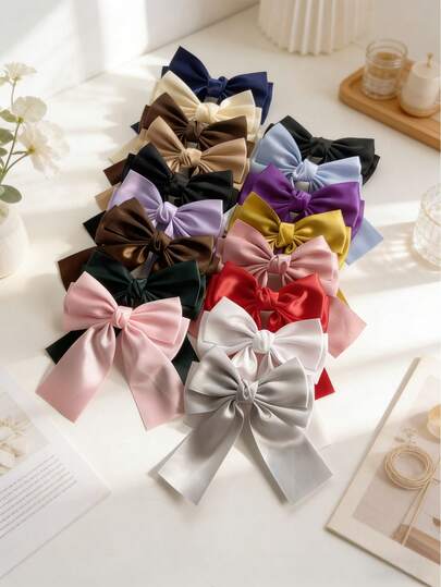 5/6pcs Soft Bowknot Hair Clips, Vintage Metal Hair Clips, Silk Hair Bands, Elegant Hair Accessories, Great Gift For Girls, Suitable For Wedding, Party, Valentine's Day And Daily Wear - Red Bowknot, Pink Bowknot, White Bowknot, Black Bowknot, Hair Decor