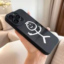 1pc Funny Expression Painted Minimalist Black Phone Case Suitable For IPhone 17 Pro Max/16/15/14/13/12/11 - Multicolor - View 4