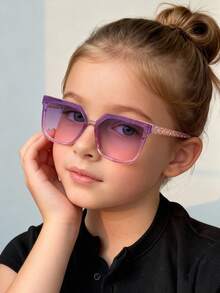 1副儿童时尚眼镜（4-8岁），闪亮亮片镜框，可爱方形款式，适合儿童在海滩、派对和郊游时佩戴，附赠眼镜盒 - 彩色 - 查看 2