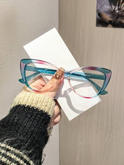 1 pieza Montura de gafas de mujer con forma de ojo de gato, ligera y ajustada, de marco de policarbonato, estilo bohemio, adecuada para combinar con atuendos diarios, con estuche de gafas