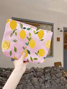 Bolsa de maquillaje con estampado de limón, bolsa de almacenamiento de artículos de tocador para viajes, adecuada para entusiastas de la belleza, hermanas, estudiantes, adultos, amigos, patrón aleatorio - Multicolor - Ver 6