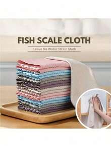 6 Pcs Ultra-Fine Fiber Glass Cleaning Cloths, Lint-Free For Windows, Cars, Kitchen & Mirrors, Scratch-Free, Reusable Scale Cloths For Polishing (Random Color) - Fish Scale Shape - View 3