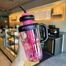 1pc Oversized Iced Beverage Cup, Minimalist High-Quality Large Capacity Water Bottle With Tea Infuser, Portable Handle & Straw, Summer Cooler - Multicolor - View 12