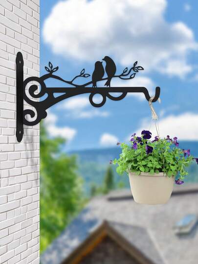 Bird Silhouette Metal Wall Hook, Black Decorative Bracket Hanger For Hanging Planters, Iron Craft Balcony Garden Pot Holder With Laser Cut Bird Detail - Outdoor Indoor Flower Basket Hook