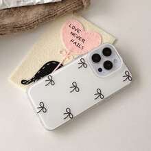 蝴蝶结图案单件装简约线条蝴蝶结可爱白色手机壳 - 兼容 17 Air 16 15 14 13 12 Pro Max，柔软硅胶保护后盖，适合女孩使用 - 白色 - 查看 5