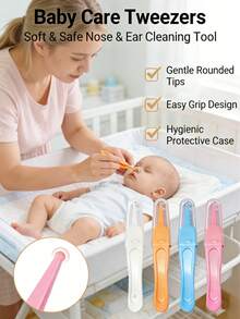 4pcs/Set Newborn Cleaner Tweezers, Ear Cleaning Clip Set, Baby Aspirator, For Removing Mucus, Cleaning Cavity And Earwax. Baby Care Tools. Suitable For Newborns And Infants. - Beige - View 2