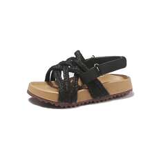 1双编织款儿童凉鞋，简约时尚魔术贴婴儿鞋，透气软底儿童夏季鞋 - 黑色 - 查看 2